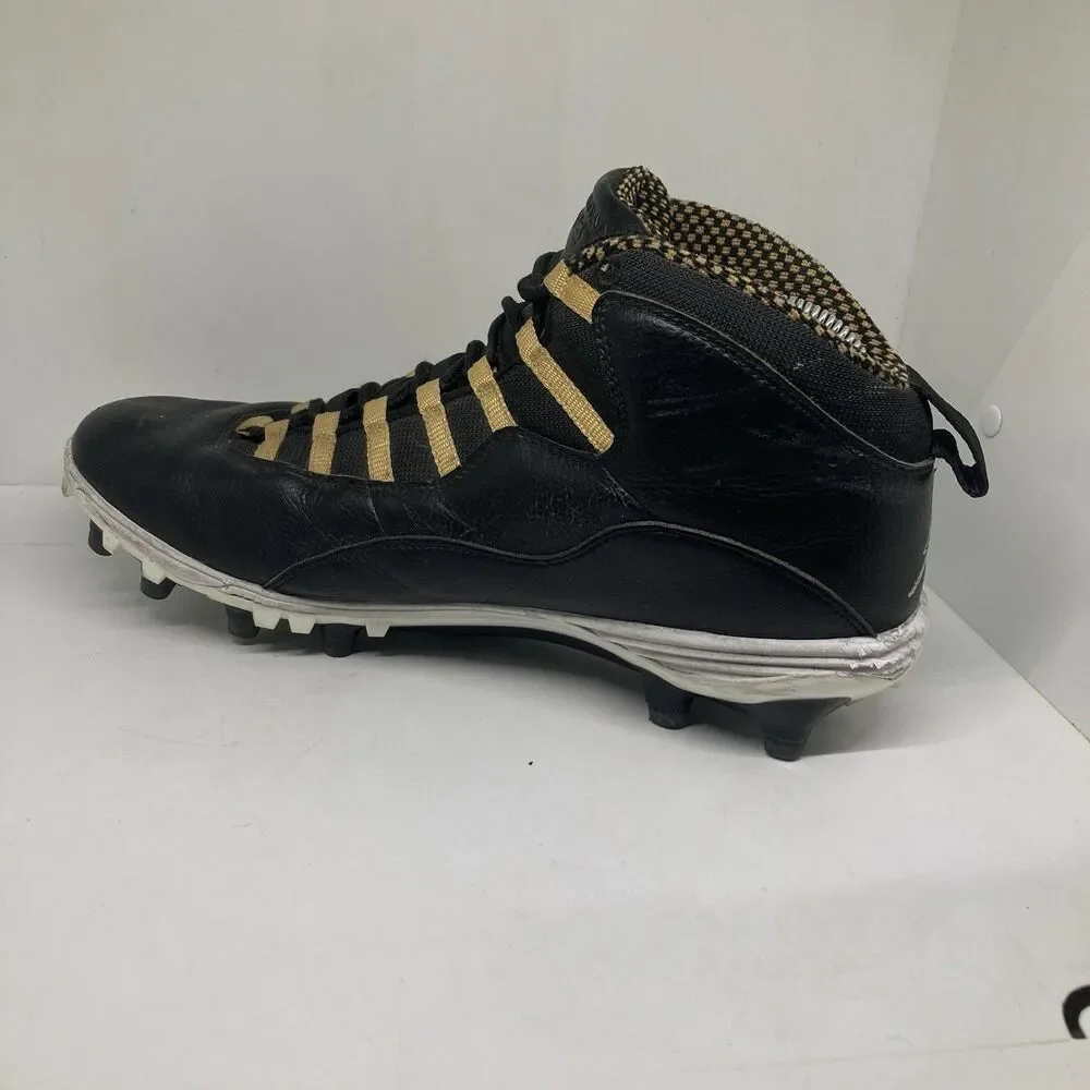 Jordan 10 TD Mid Black Metallic Gold Mens 12 Football Cleats Shoes
